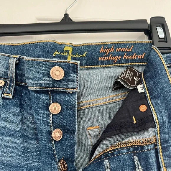 7 For All Mankind Medium Blue Flare High Waisted Jeans - Picture 3 of 11